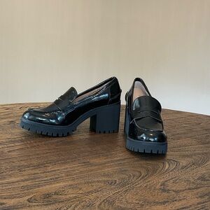 Sun + Stone Glossy Black Platform Loafers